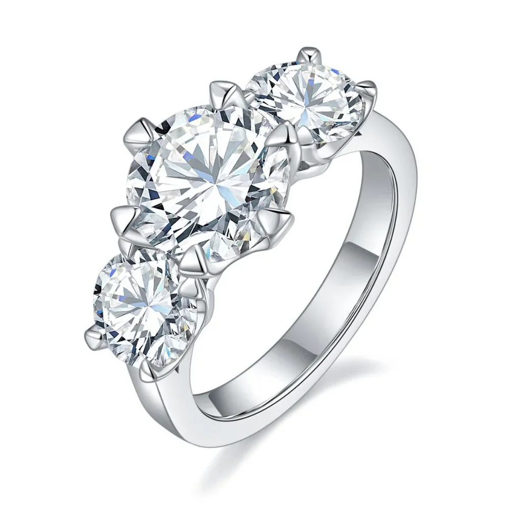 #Certified 5ct. t.w. Moissanite Diamond Three Stone Engagement Ring NEW